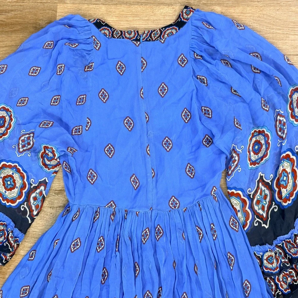 FARM Rio Anika Tiles Long Sleeve Blue Maxi Dress